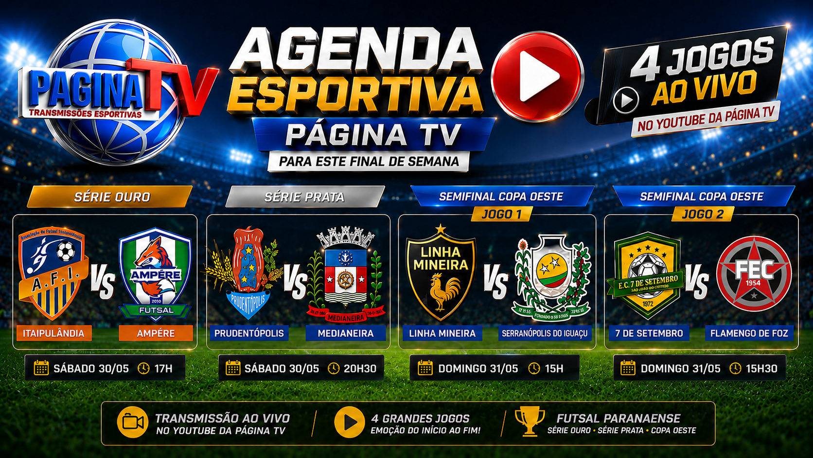Agenda Esportiva Página TV: Final de Semana com Quatro Grandes Transmissões Ao Vivo