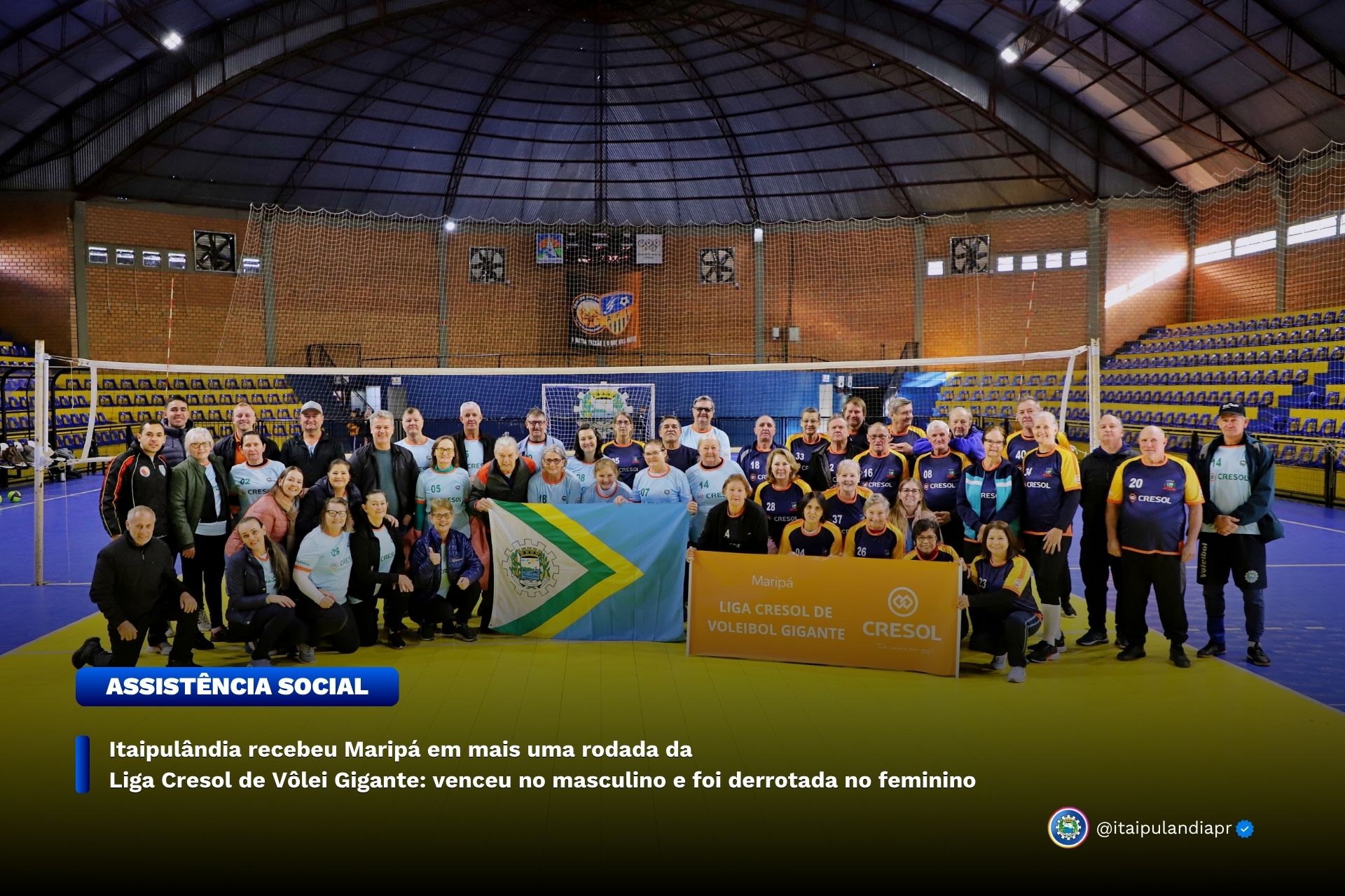 Itaipulândia recebeu Maripá em mais uma rodada da Liga Cresol de Vôlei Gigante: venceu no masculino e foi derrotada no feminino