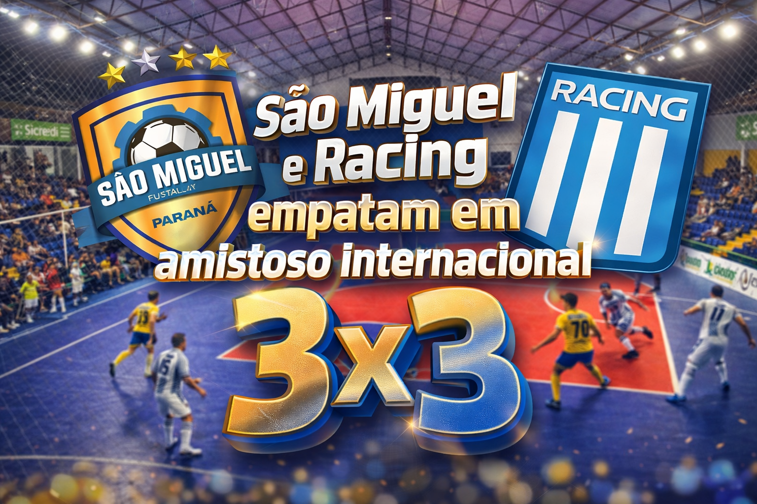 São Miguel e Racing empatam em amistoso internacional de futsal no Joelson Marcelino
