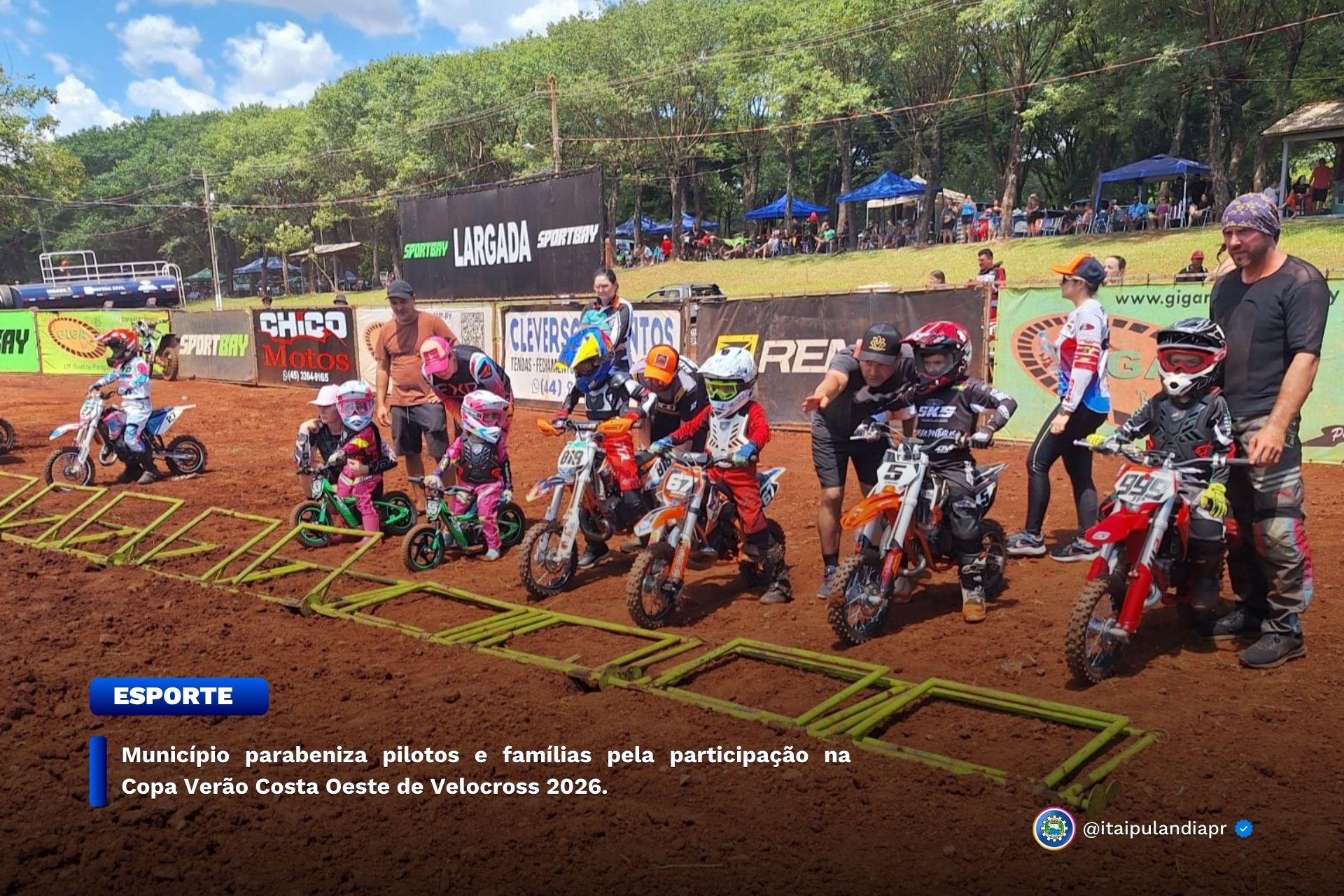 Município parabeniza pilotos e famílias pela participação na Copa Verão Costa Oeste de Velocross 2026.